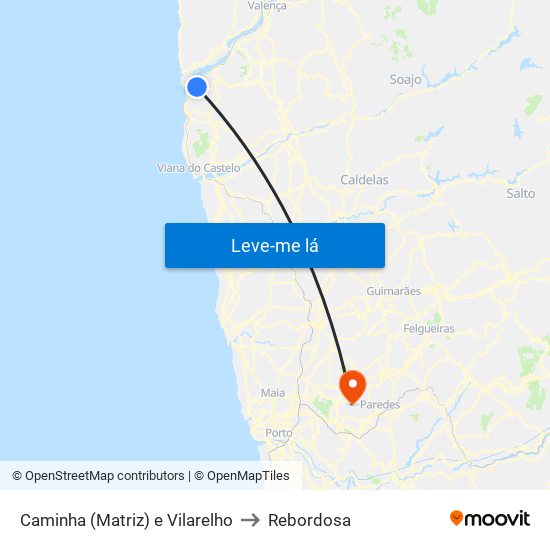 Caminha (Matriz) e Vilarelho to Rebordosa map