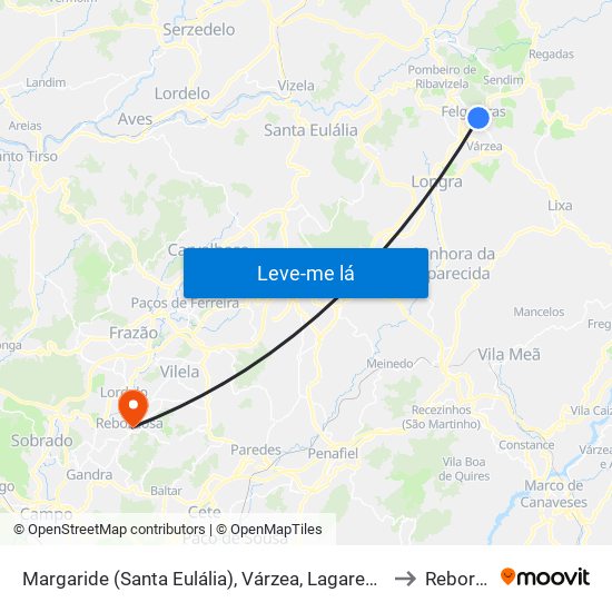 Margaride (Santa Eulália), Várzea, Lagares, Varziela e Moure to Rebordosa map