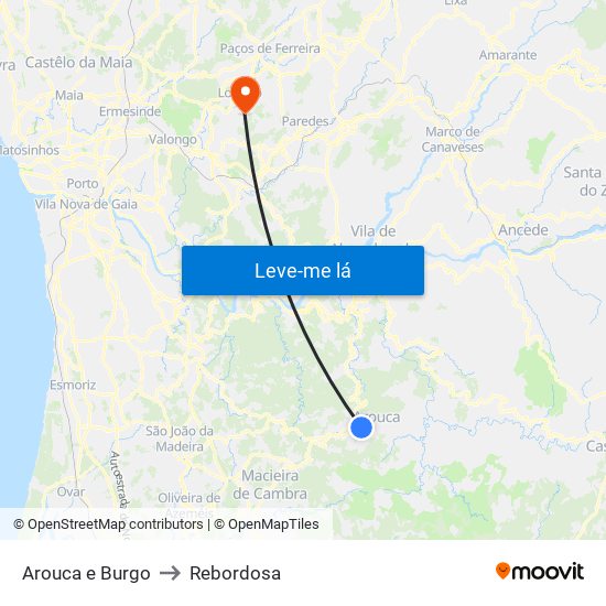 Arouca e Burgo to Rebordosa map