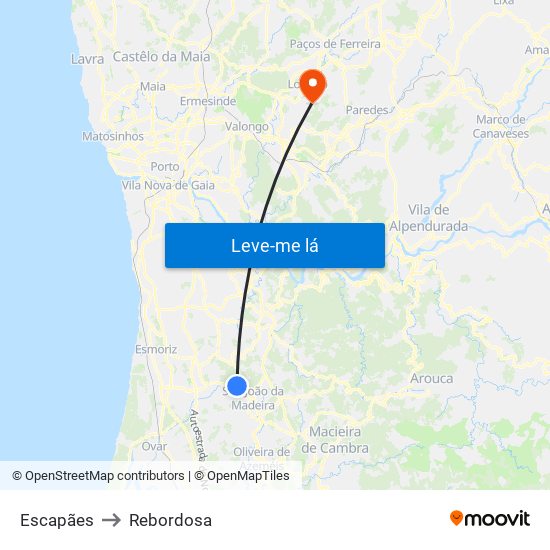 Escapães to Rebordosa map