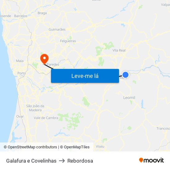 Galafura e Covelinhas to Rebordosa map