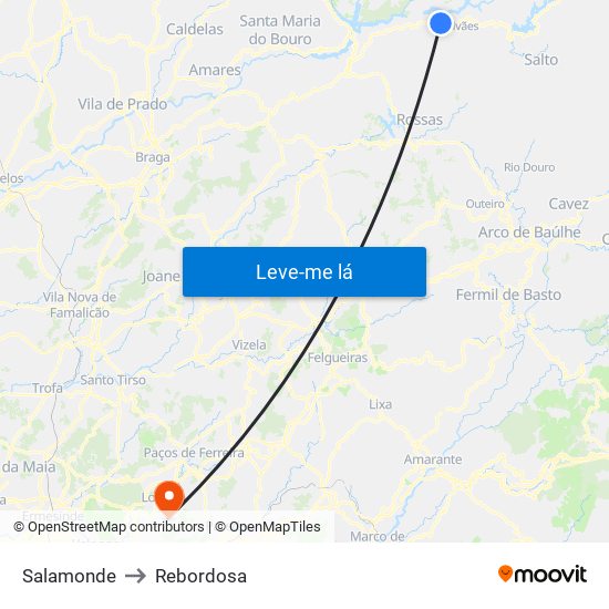 Salamonde to Rebordosa map