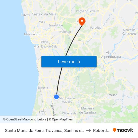 Santa Maria da Feira, Travanca, Sanfins e Espargo to Rebordosa map