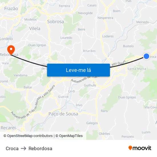 Croca to Rebordosa map