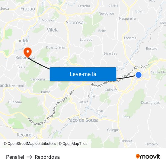 Penafiel to Rebordosa map