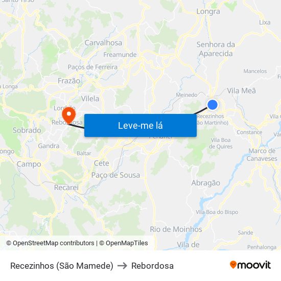 Recezinhos (São Mamede) to Rebordosa map