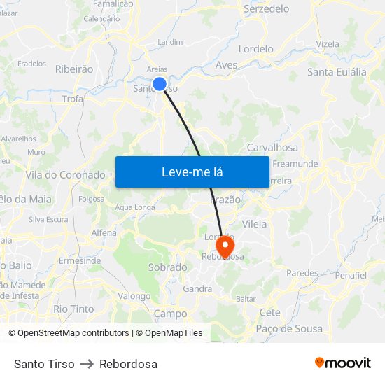 Santo Tirso to Rebordosa map