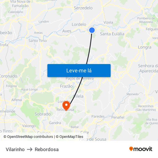 Vilarinho to Rebordosa map