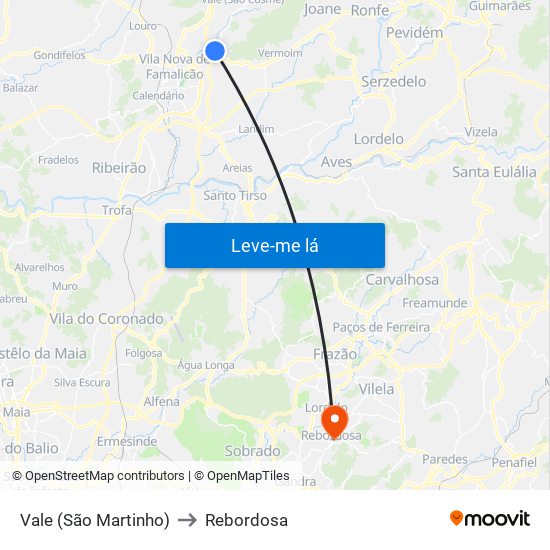 Vale (São Martinho) to Rebordosa map