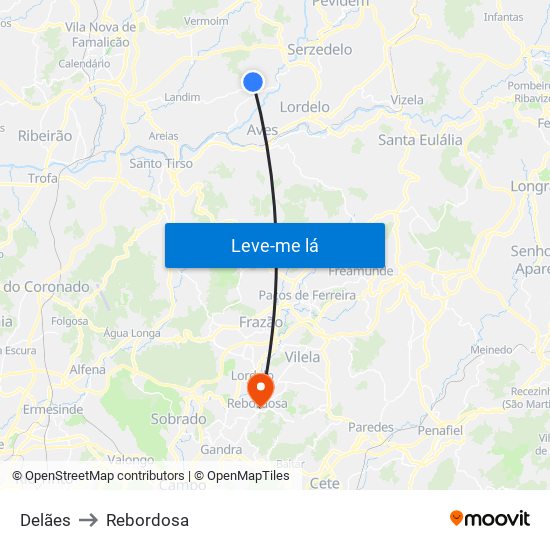 Delães to Rebordosa map