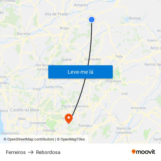 Ferreiros to Rebordosa map