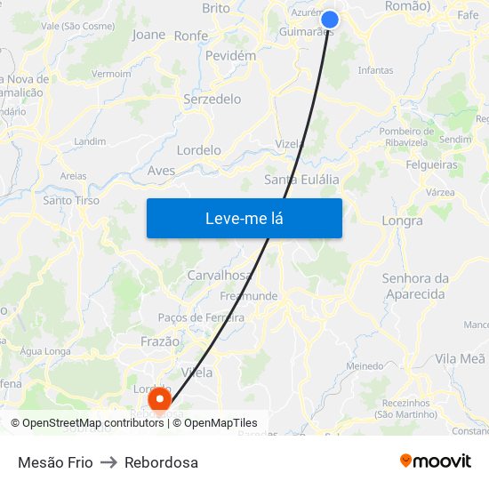Mesão Frio to Rebordosa map