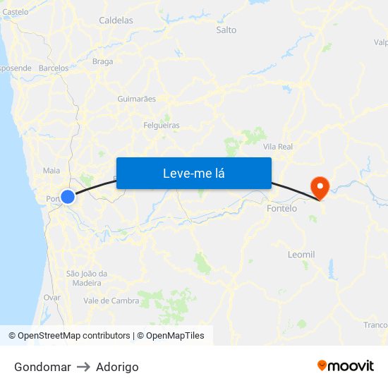 Gondomar to Adorigo map
