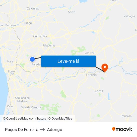 Paços De Ferreira to Adorigo map