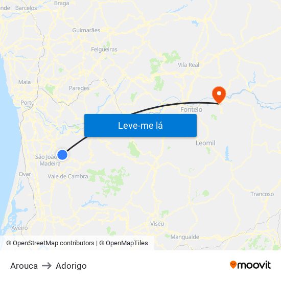 Arouca to Adorigo map