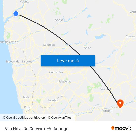 Vila Nova De Cerveira to Adorigo map