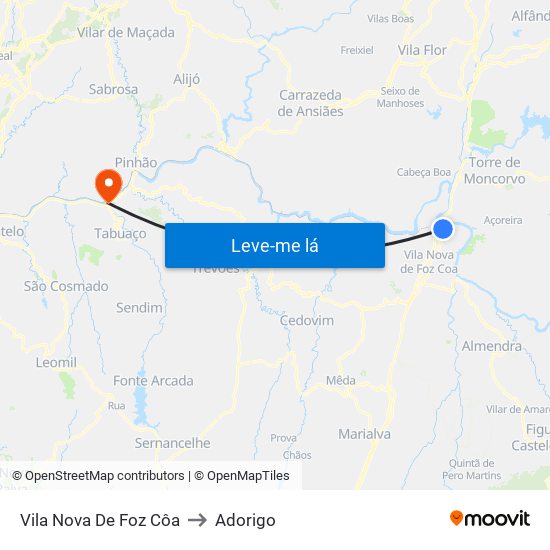 Vila Nova De Foz Côa to Adorigo map