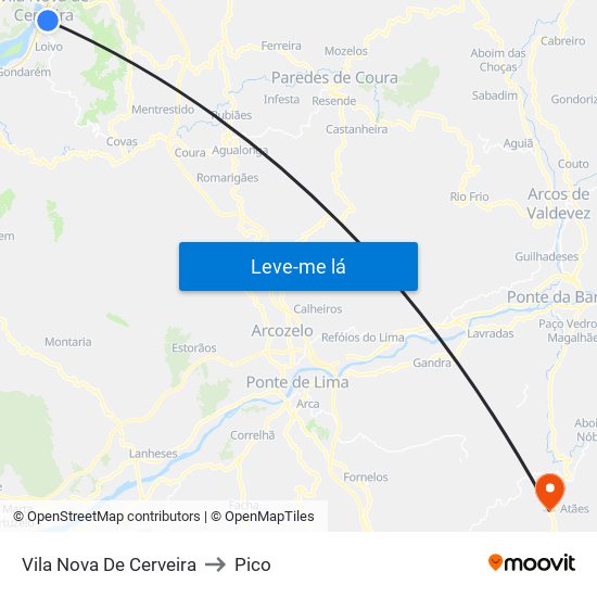 Vila Nova De Cerveira to Pico map