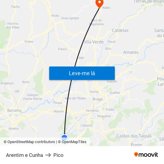 Arentim e Cunha to Pico map