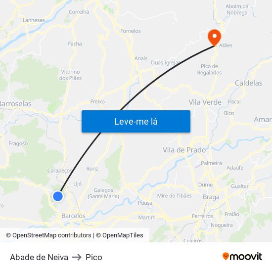 Abade de Neiva to Pico map