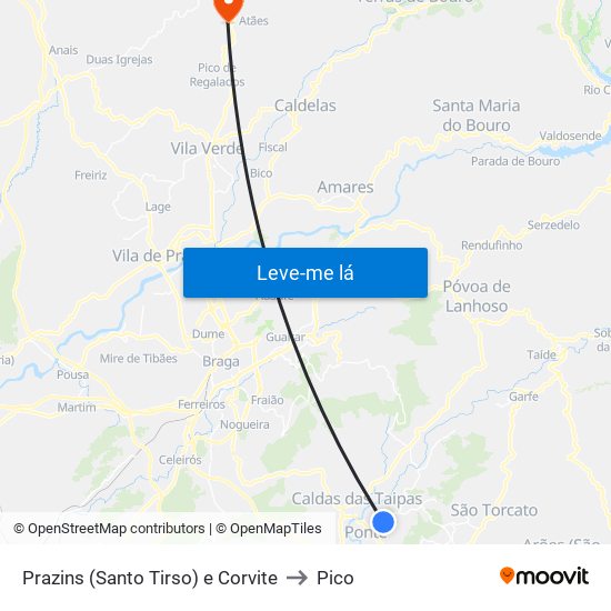 Prazins (Santo Tirso) e Corvite to Pico map