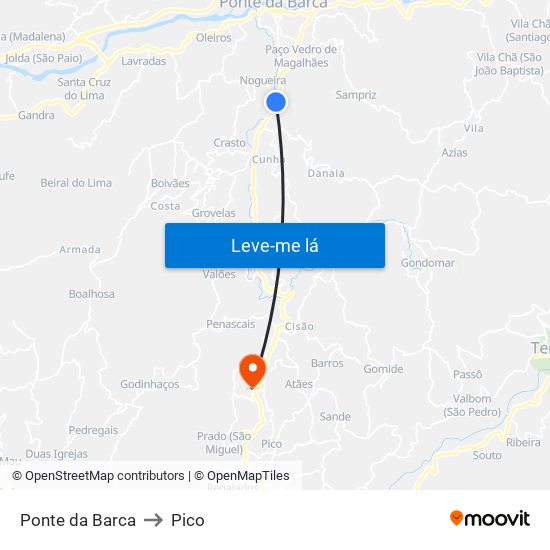 Ponte da Barca to Pico map