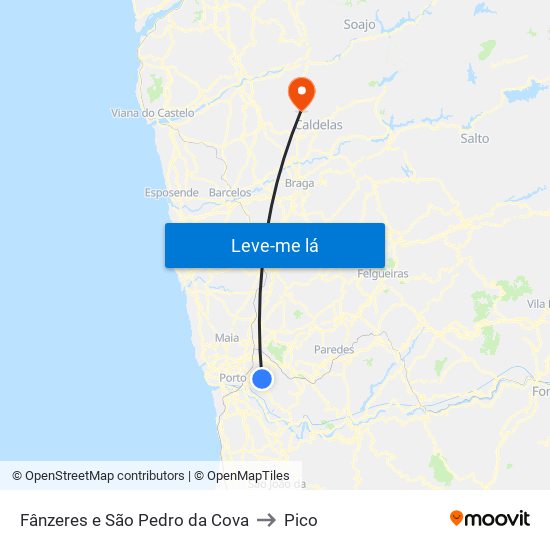 Fânzeres e São Pedro da Cova to Pico map