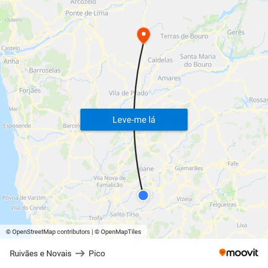 Ruivães e Novais to Pico map