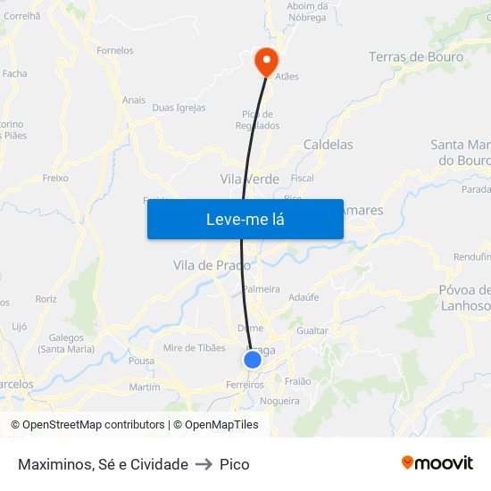 Maximinos, Sé e Cividade to Pico map