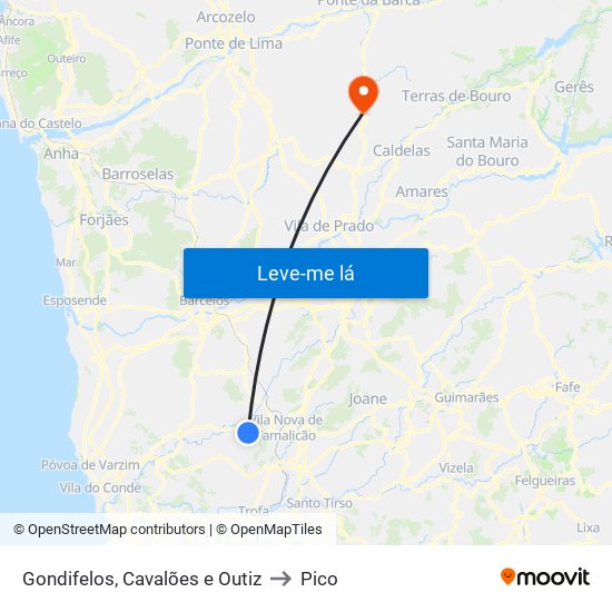 Gondifelos, Cavalões e Outiz to Pico map