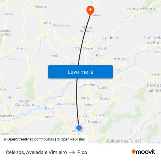 Celeirós, Aveleda e Vimieiro to Pico map