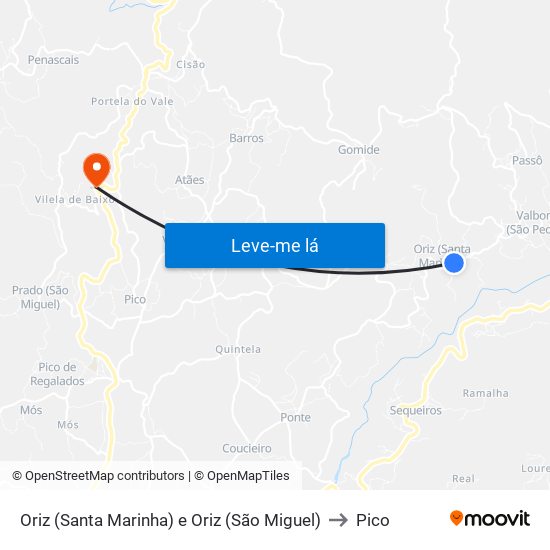 Oriz (Santa Marinha) e Oriz (São Miguel) to Pico map