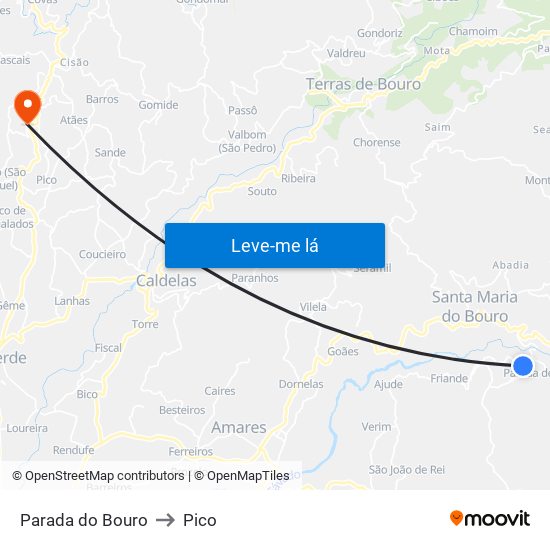 Parada do Bouro to Pico map