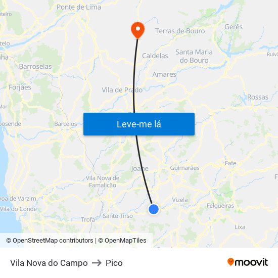 Vila Nova do Campo to Pico map