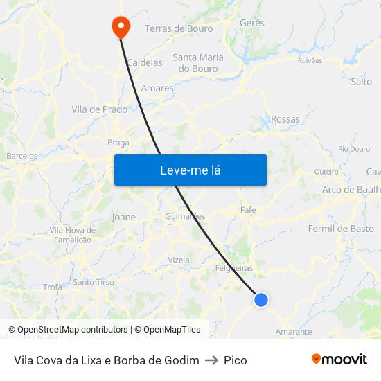 Vila Cova da Lixa e Borba de Godim to Pico map