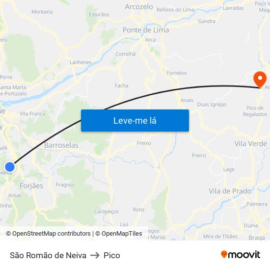 São Romão de Neiva to Pico map
