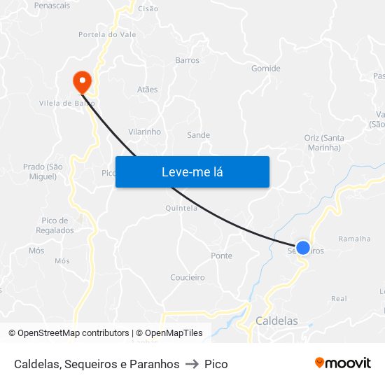 Caldelas, Sequeiros e Paranhos to Pico map