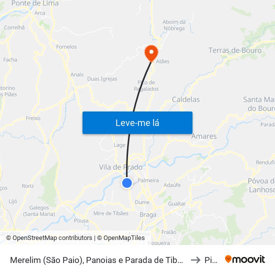 Merelim (São Paio), Panoias e Parada de Tibães to Pico map