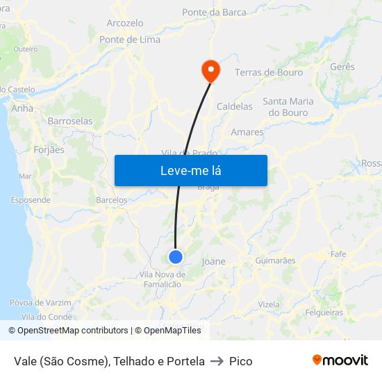 Vale (São Cosme), Telhado e Portela to Pico map