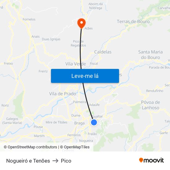 Nogueiró e Tenões to Pico map