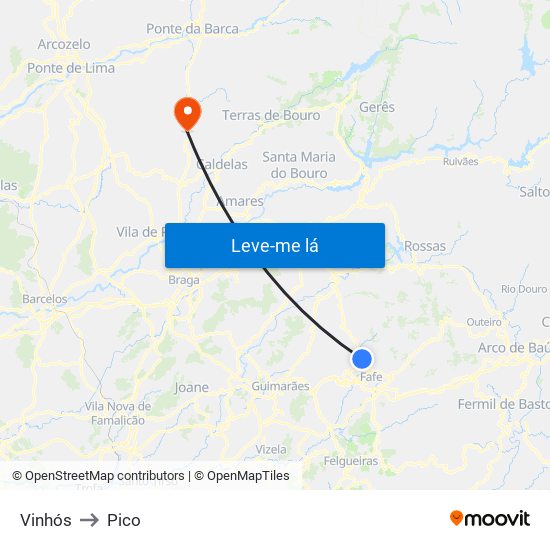 Vinhós to Pico map