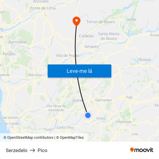 Serzedelo to Pico map