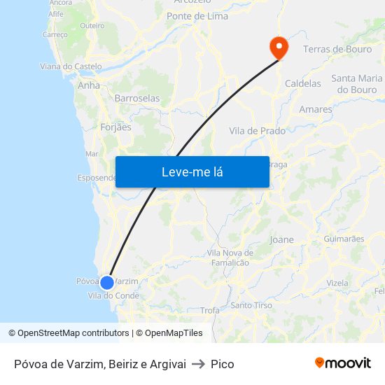 Póvoa de Varzim, Beiriz e Argivai to Pico map