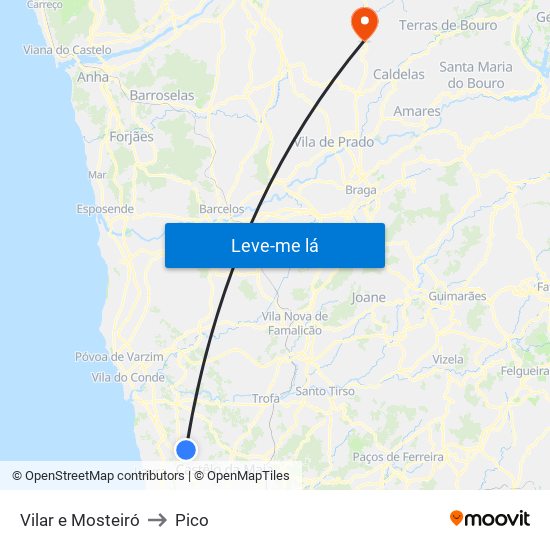 Vilar e Mosteiró to Pico map