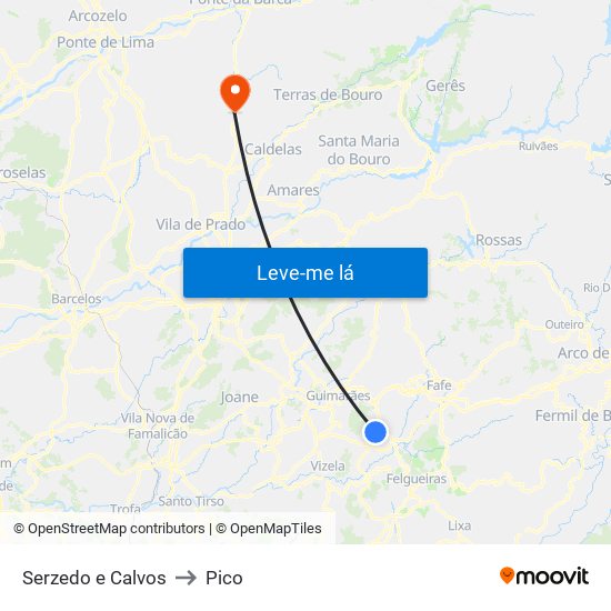 Serzedo e Calvos to Pico map