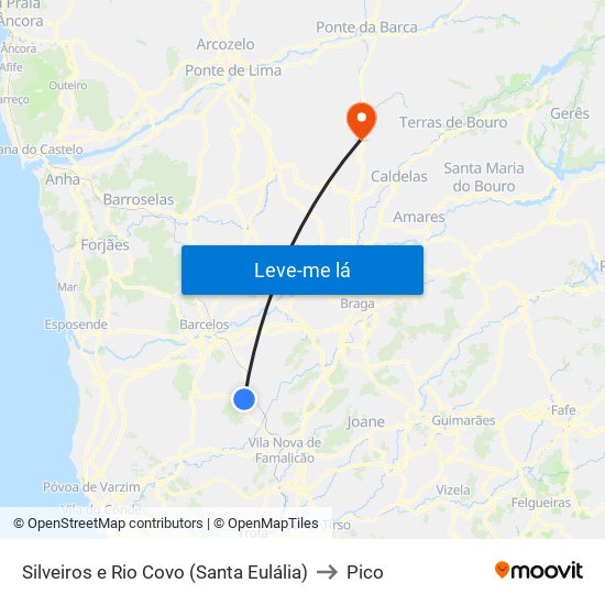 Silveiros e Rio Covo (Santa Eulália) to Pico map