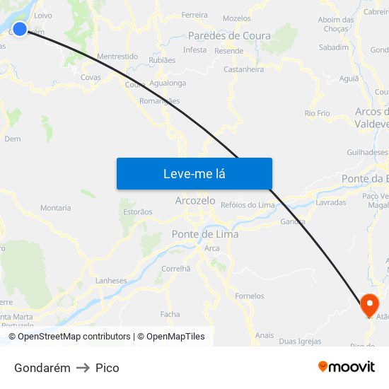 Gondarém to Pico map