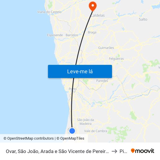 Ovar, São João, Arada e São Vicente de Pereira Jusã to Pico map