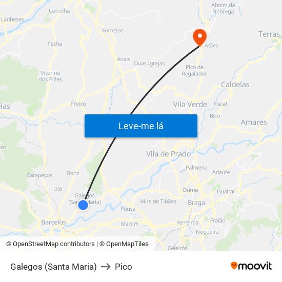 Galegos (Santa Maria) to Pico map