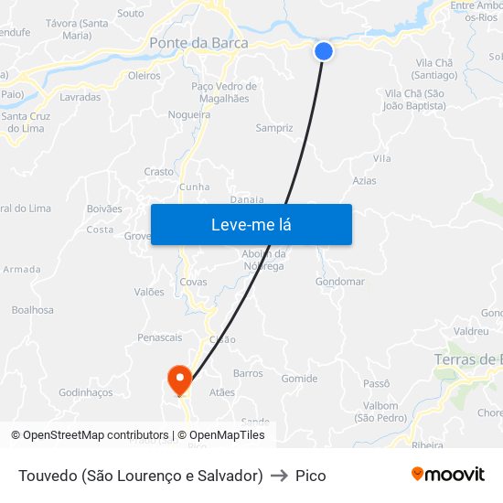 Touvedo (São Lourenço e Salvador) to Pico map